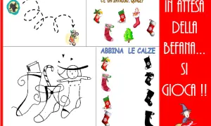 Giochi della Befana: un percorso per la strega, un intruso tra le calze e un gioco di abbinamento. Divertimento in attesa!