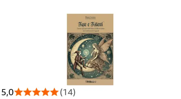 Illustrazione di fate dei boschi e folletti seduti sulla luna, circondati da stelle e pianeti.