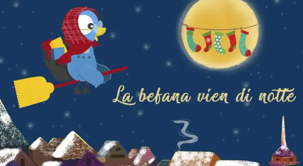 Un uccellino vola sulla scopa, portando doni. La befana vien di notte, con calze appese alla luna.